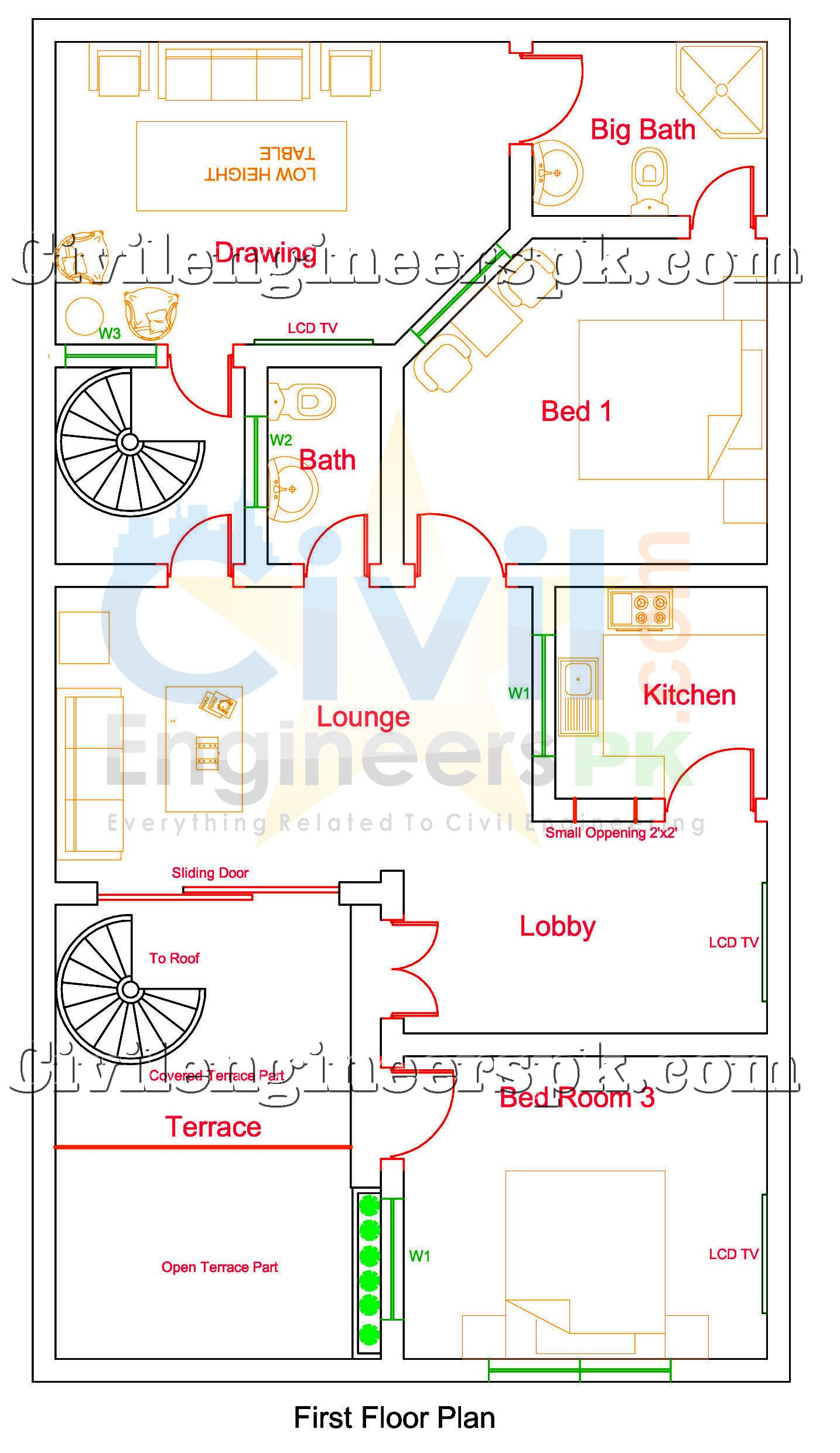 5 marla house map 2d dwg